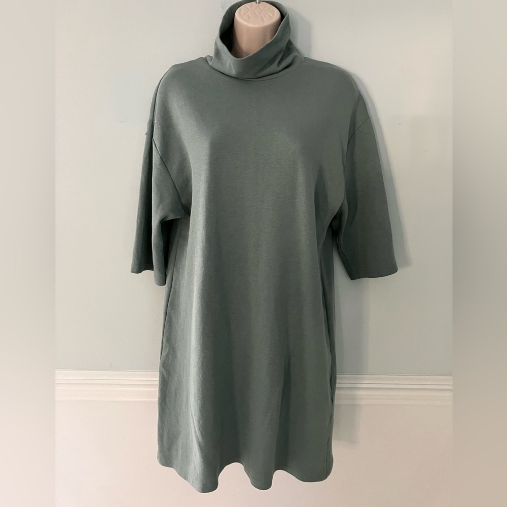 Zara cotton knit dress turtleneck minimalist Lagenlook soft girl scandi comfy M